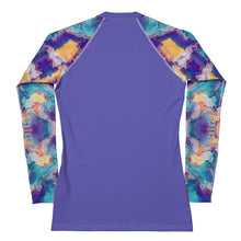 Load image into Gallery viewer, Women's Rash Guard and Layering Shirt in Meander on Peri Background