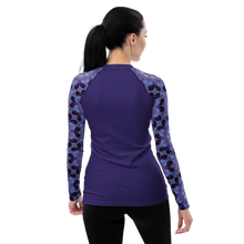 Load image into Gallery viewer, Women's Rash Guard, UPF 50+ Fabric in Purple, Kaleidoscope Rose Window Sleeves
