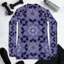 Load image into Gallery viewer, Women's Layering Shirt/ Rash Guard with UPF50+ in Kaleidoscope Rose Window