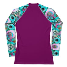 Load image into Gallery viewer, Women's UPF50+ Rash Guard and Layering Shirt in Posies and Fuschia Background