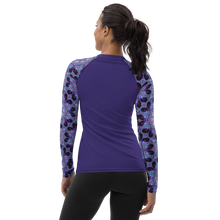 Load image into Gallery viewer, Women's Layering Shirt Rash Guard 50+ UPF in Rose Window Kaleidoscope Sleeves on Purple