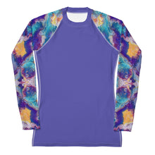 Load image into Gallery viewer, Women's Rash Guard and Layering Shirt in Meander on Peri Background