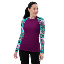 Load image into Gallery viewer, Women's UPF50+ Rash Guard and Layering Shirt in Posies and Fuschia Background