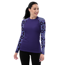 Load image into Gallery viewer, Women's Layering Shirt Rash Guard 50+ UPF in Rose Window Kaleidoscope Sleeves on Purple