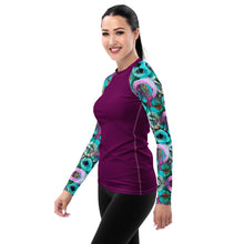 Load image into Gallery viewer, Women's UPF50+ Rash Guard and Layering Shirt in Posies and Fuschia Background