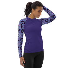 Load image into Gallery viewer, Women's Layering Shirt Rash Guard 50+ UPF in Rose Window Kaleidoscope Sleeves on Purple