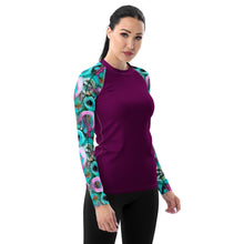 Load image into Gallery viewer, Women's UPF50+ Rash Guard and Layering Shirt in Posies and Fuschia Background