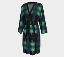 Load image into Gallery viewer, Teal Drops Long Robe/ Peignor with Bamboo Edging & detachable Belt