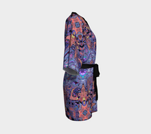 Load image into Gallery viewer, Ornate Purple Orange Design Kimono Jacket with Bamboo Edging & Detachable Belt