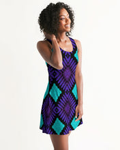 Load image into Gallery viewer, Ankara-Inspired African Wax Print Style Turquoise Purple Dress Women's Racerback Dress