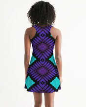 Load image into Gallery viewer, Ankara-Inspired African Wax Print Style Turquoise Purple Dress Women's Racerback Dress