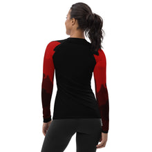 Load image into Gallery viewer, Women's Rash Guard and Layering Shirt in Abstract Red Flame Design on Sleeves, Black Background