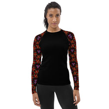 Load image into Gallery viewer, Women's UPF 50+Rash Guard/ Layering Shirt in Ankara Sleeves on Black Background