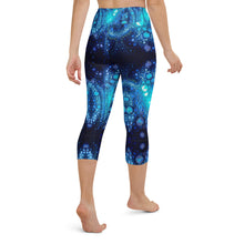 Load image into Gallery viewer, Yoga Waist Sunscreen Fabric Capri Length Leggings in Mermaid Hamsa