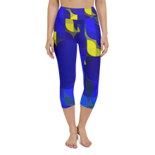 Load image into Gallery viewer, Royal Blue & Yellow Colorblock Yoga Waist Capri Leggings