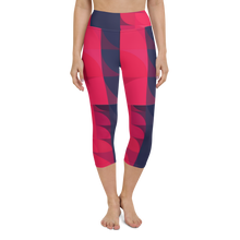 Load image into Gallery viewer, Navy & Red Colorblock Yoga Waist Capri Leggings