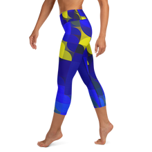 Load image into Gallery viewer, Royal Blue & Yellow Colorblock Yoga Waist Capri Leggings