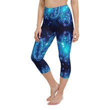 Load image into Gallery viewer, Yoga Waist Sunscreen Fabric Capri Length Leggings in Mermaid Hamsa