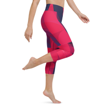 Load image into Gallery viewer, Navy & Red Colorblock Yoga Waist Capri Leggings