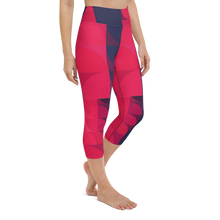 Load image into Gallery viewer, Navy & Red Colorblock Yoga Waist Capri Leggings