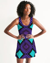 Load image into Gallery viewer, Ankara-Inspired African Wax Print Style Turquoise Purple Dress Women's Racerback Dress