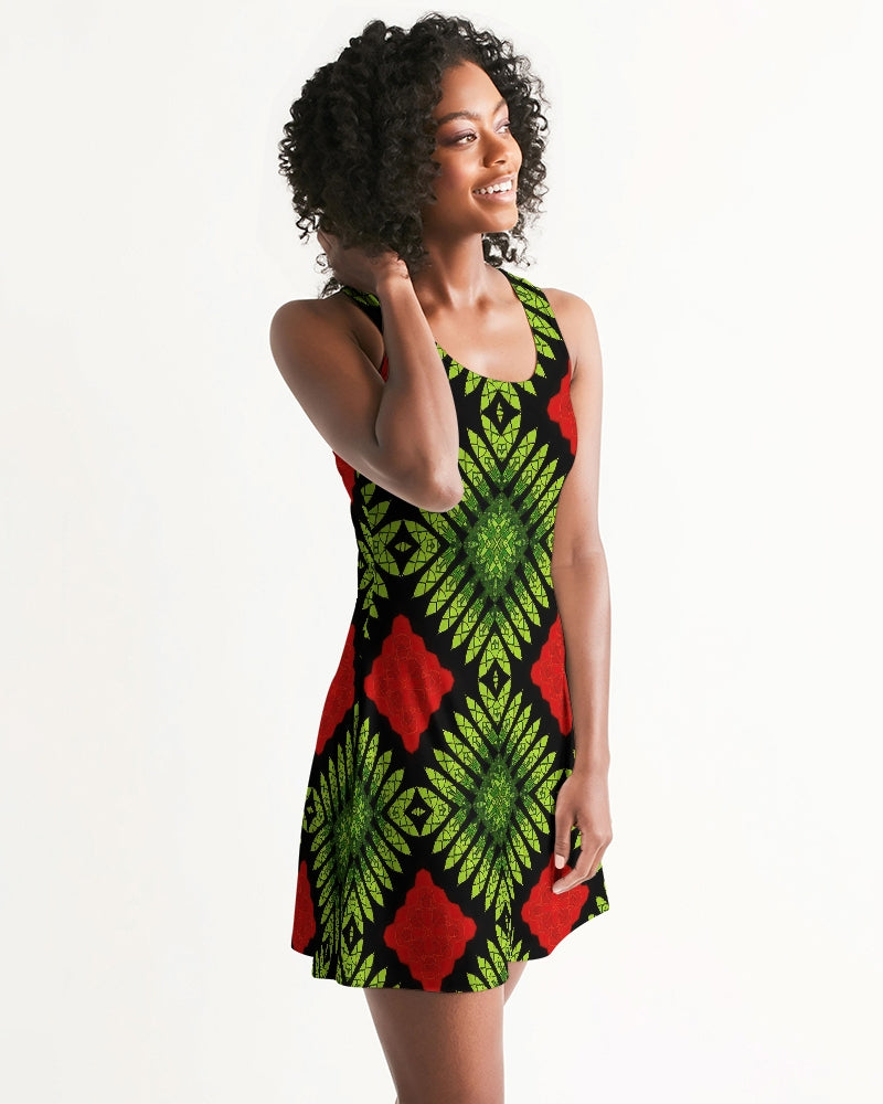 Racerback Dress in Red, Green & Black Graphic Print – Starshine Designs Art