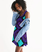 Load image into Gallery viewer, Ankara-Inspired African Wax Print Style Turquoise Purple Dress Women's Racerback Dress