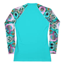 Load image into Gallery viewer, Women&#39;s Rash Guard and Layering Shirt in Posies and Turquoise Background
