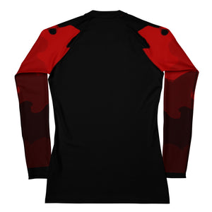 Women's Rash Guard and Layering Shirt in Abstract Red Flame Design on Sleeves, Black Background