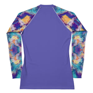 Women's Rash Guard and Layering Shirt in Meander on Peri Background
