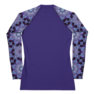Women's Layering Shirt Rash Guard 50+ UPF in Rose Window Kaleidoscope Sleeves on Purple
