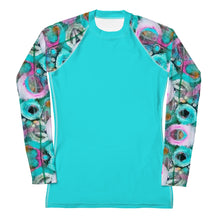 Load image into Gallery viewer, Women&#39;s Rash Guard and Layering Shirt in Posies and Turquoise Background
