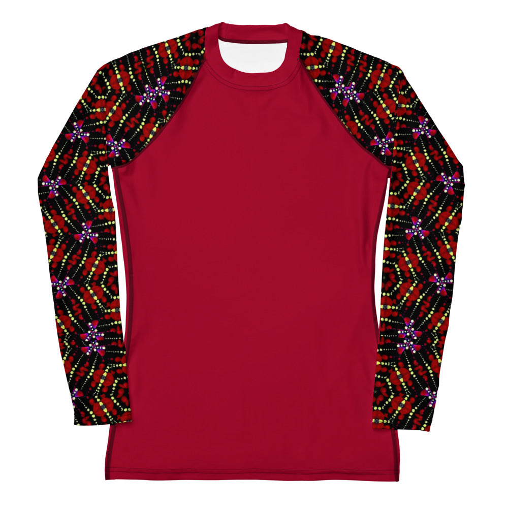 Women's UPF 50+Rash Guard/ Layering Shirt in Ankara Sleeves on Crimson ...