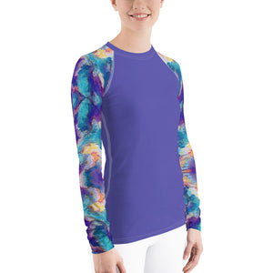 Women's Rash Guard and Layering Shirt in Meander on Peri Background