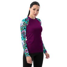 Load image into Gallery viewer, Women&#39;s UPF50+ Rash Guard and Layering Shirt in Posies and Fuschia Background

