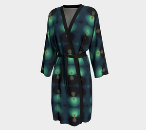Teal Drops Long Robe/ Peignor with Bamboo Edging & detachable Belt