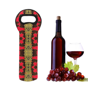 1- Bottle Neoprene Wine Tote- Red Gold Black Tapestry