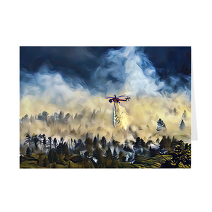 Helicopter Water Drop Over Forest- Greeting Cards