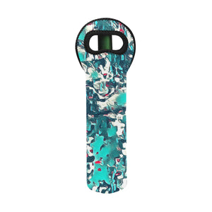 1- Bottle Neoprene Wine Tote- Teal Abstract