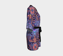Load image into Gallery viewer, Ornate Purple Orange Design Kimono Jacket with Bamboo Edging &amp; Detachable Belt
