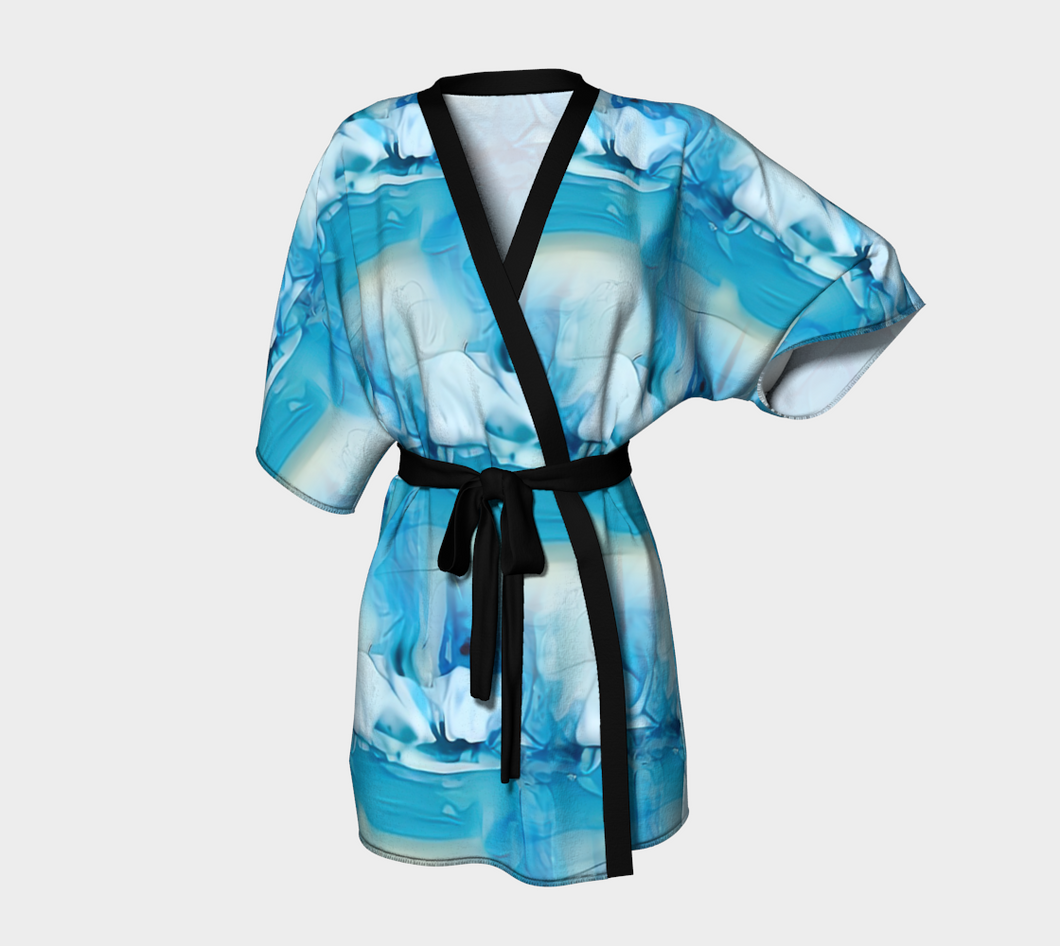 Tahoe Blue Kimono Jacket with Bamboo Fabric Trim & Detachable Belt