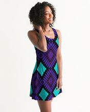 Load image into Gallery viewer, Ankara-Inspired African Wax Print Style Turquoise Purple Dress Women&#39;s Racerback Dress
