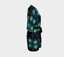 Load image into Gallery viewer, Kimono Style Jacket in Teal Drops, with Bamboo Fabric Edging &amp; Detachable Belt
