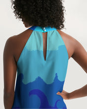 Load image into Gallery viewer, Painted Blue Waves Women&#39;s Halter Dress
