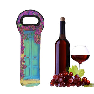 Bottle Carrier Bougainvillea and Blue Door Neoprene Padded