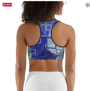 Sports Bra / Yoga Top- "Blue Square Mosaic"