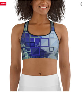 Sports Bra / Yoga Top- "Blue Square Mosaic"