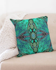 Emerald Green Pink Beaded Design Throw Pillow Cover 17"x17"