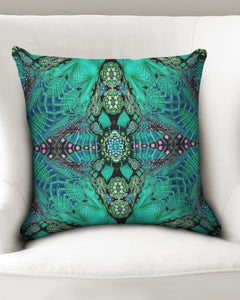 Emerald Green Pink Beaded Design Throw Pillow Cover 17"x17"