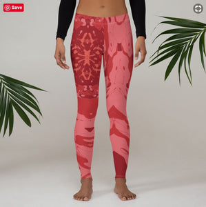 Women's Regular Waisted Pattern Leggings Full-Length Yoga Pants- in "Pomegranate"